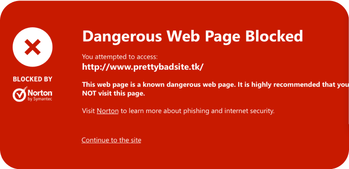 Imagem do safe web com página Web perigosa bloqueada.